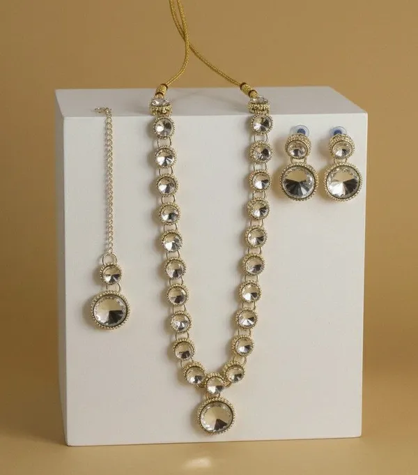 White_Stone_Studded_Gold_Tone_Necklace_Maang_Tikka_Set_For_Women