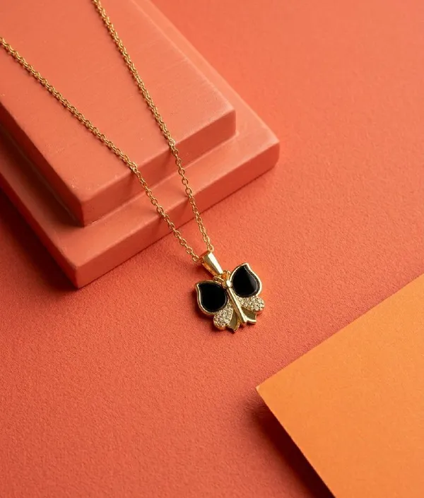 Gold_Tone_Black_Enamel_Butterfly_Pendant_Necklace_For_Women