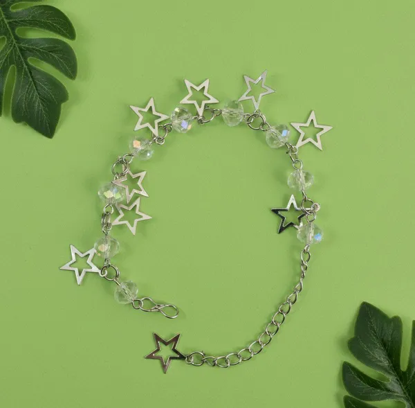 Silver_Tone_Clear_Beaded_Star_Charm_Bracelet_For_Women