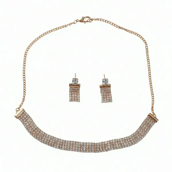 Gold_Tone_Rhinestone_Curved_Band_Necklace_And_Earrings_Set_For_Women