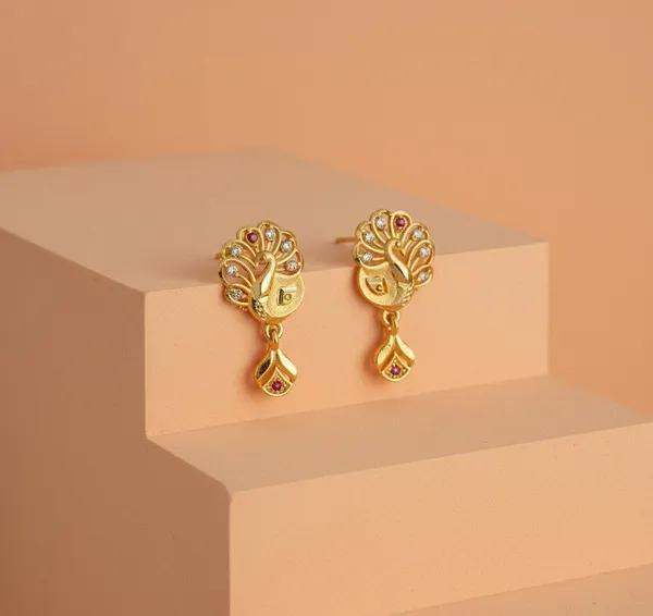 Gold_Tone_Peacock_Motif_Drop_Earrings_For_Women