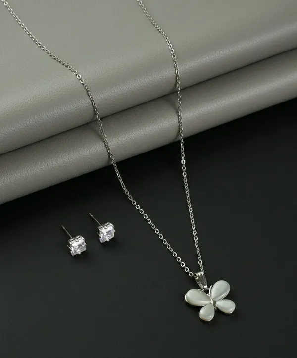 Silver_Tone_Butterfly_Pendant_Necklace_And_Stud_Earrings_Set_For_Women