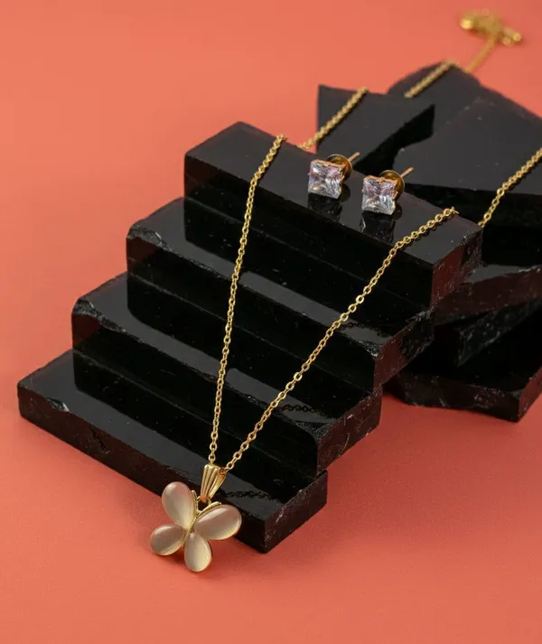 Gold_Tone_Butterfly_Pendant_Necklace_And_Earrings_Set_For_Women