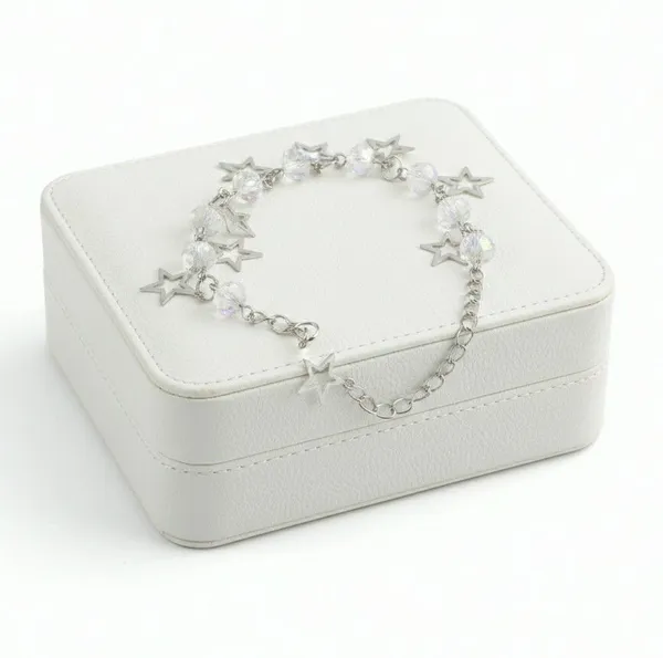 Silver_Tone_Clear_Beaded_Star_Charm_Bracelet_For_Women