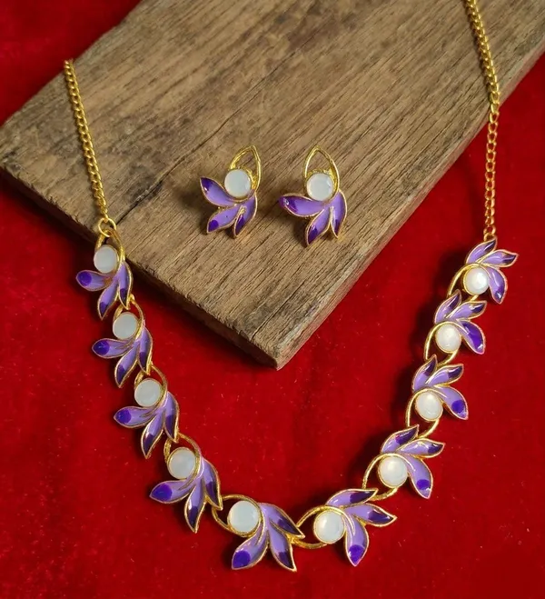 Purple_Gold_Tone_Floral_Necklace_And_Earring_Set_For_Women