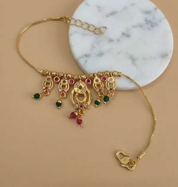 Gold_Tone_Temple_Green_Red_Stone_Pendant_Necklace_For_Women