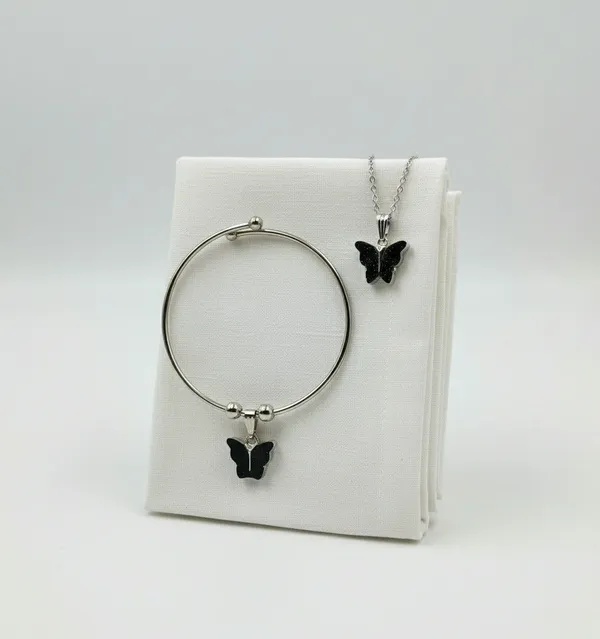 Silver_Tone_Butterfly_Charm_Necklace_And_Bracelet_Set_For_Women