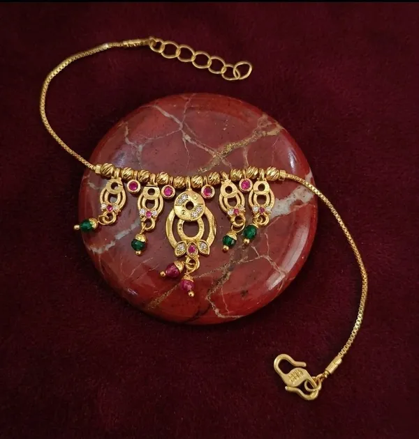 Gold_Tone_Temple_Green_Red_Stone_Pendant_Necklace_For_Women