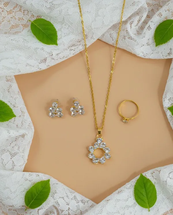 Gold_Tone_Floral_Crystal_Pendant_Necklace_Earrings_Ring_Set_For_Women