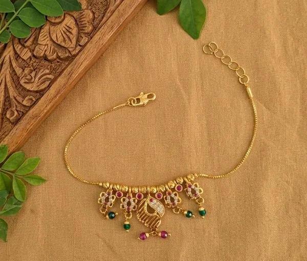 Gold_Tone_Floral_Stone_Charm_Bracelet_For_Women