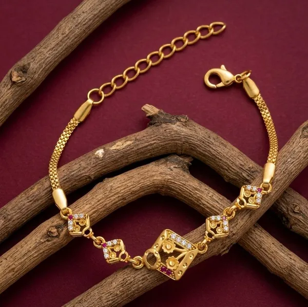 Gold_Tone_Geometric_Openwork_Charm_Chain_Bracelet_For_Women