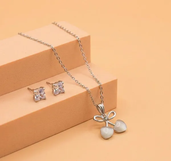 Silver_Tone_Bow_Heart_Charm_Pendant_Jewellery_Set_For_Women