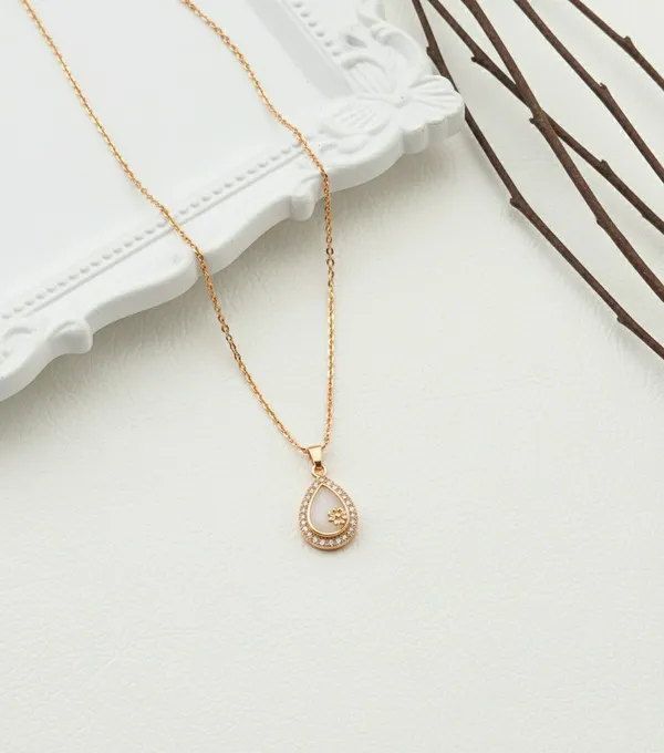 Gold_Tone_Teardrop_Stone_Floral_Pendant_Necklace_For_Women