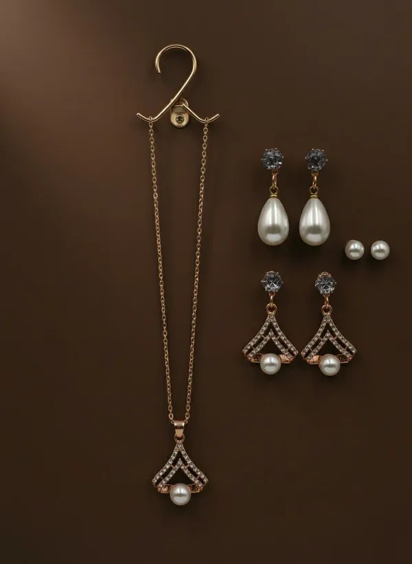 Gold_Tone_Pearl_Stone_Drop_Necklace_Earring_Set_For_Women