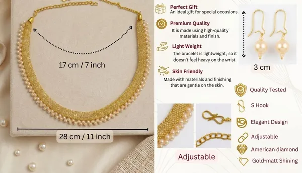 Gold_Tone_Pearl_Layered_Necklace_And_Earrings_Set_For_Women