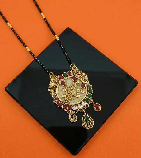 Black_Beaded_Gold_Tone_Floral_Stone_Mangalsutra_Necklace_For_Women
