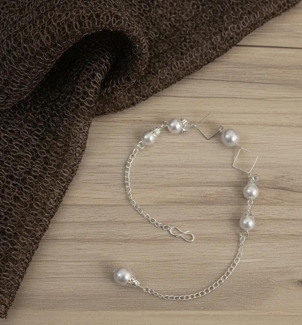 Silver_Tone_Pearl_Link_Chain_Bracelet_For_Women