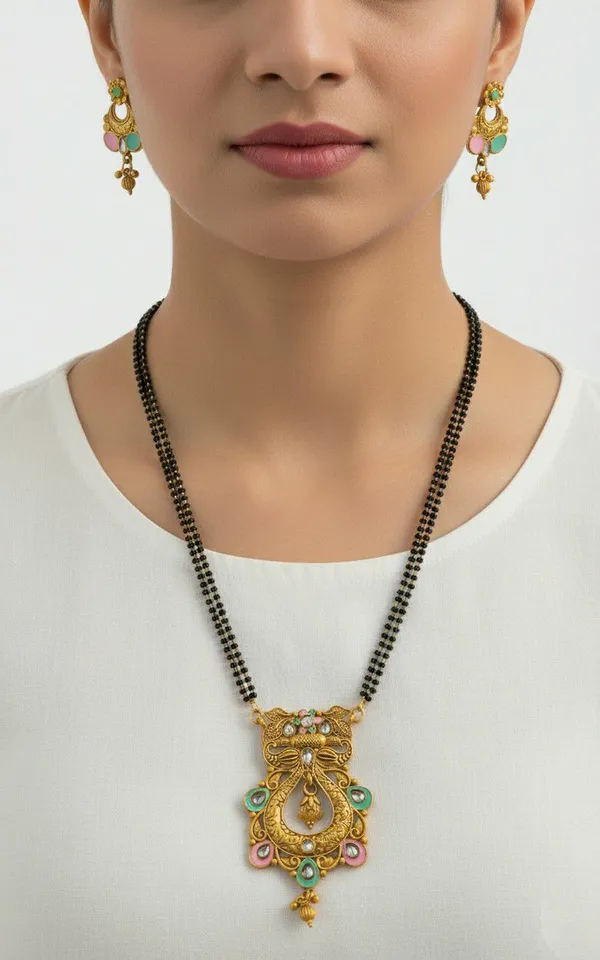Gold_Tone_Beaded_Mangalsutra_Necklace_Set_For_Women