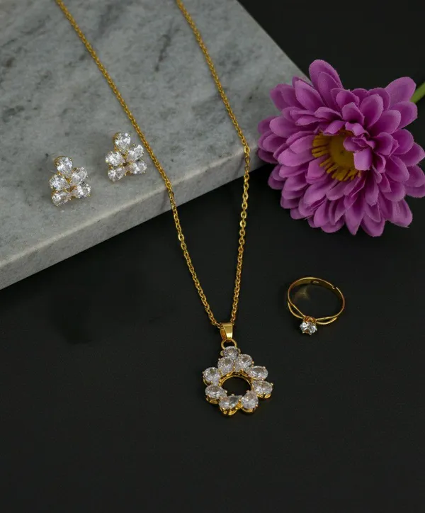 Gold_Tone_Floral_Crystal_Pendant_Necklace_Earrings_Ring_Set_For_Women