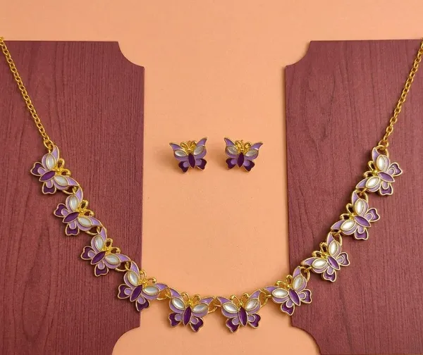 Purple_Gold_Tone_Floral_Necklace_And_Earrings_Set_For_Women