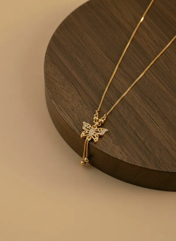 Gold_Tone_Butterfly_Stone_Drop_Pendant_Necklace_For_Women