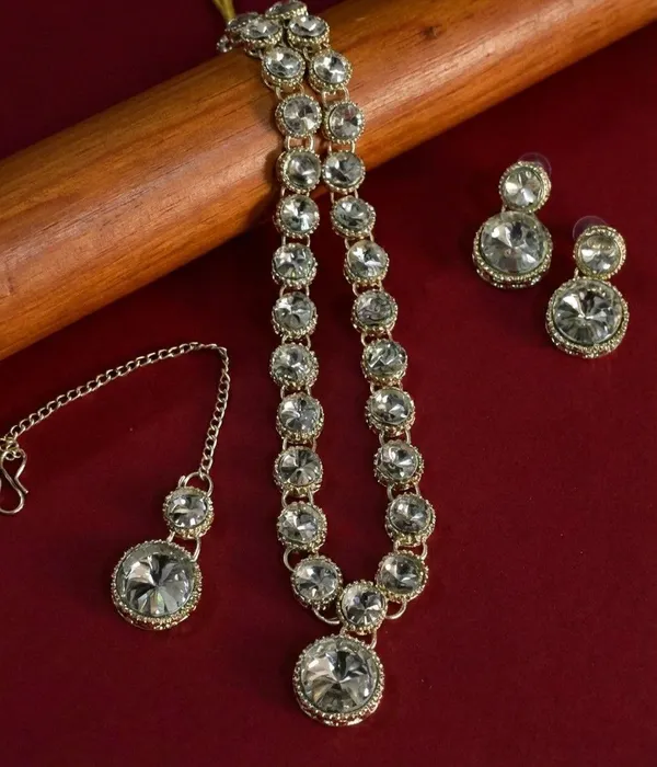 White_Stone_Studded_Gold_Tone_Necklace_Maang_Tikka_Set_For_Women