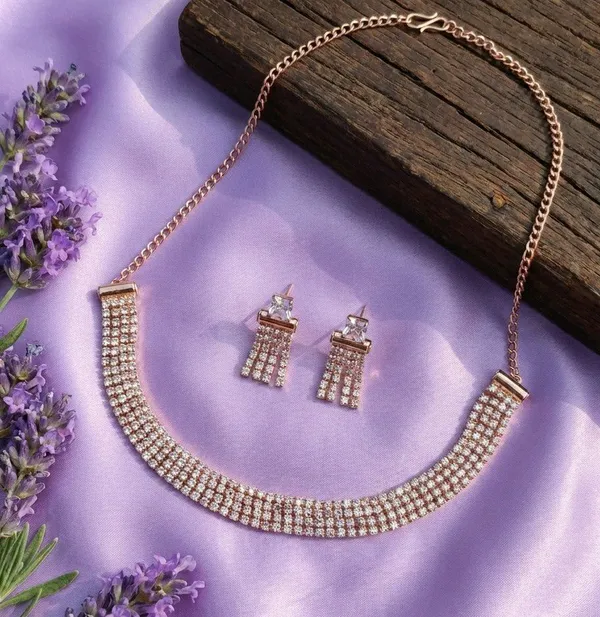 Gold_Tone_Rhinestone_Curved_Band_Necklace_And_Earrings_Set_For_Women