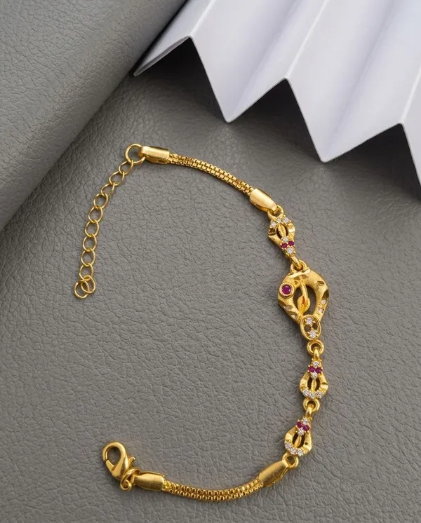 Gold_Tone_Floral_Stone_Accent_Chain_Bracelet_For_Women