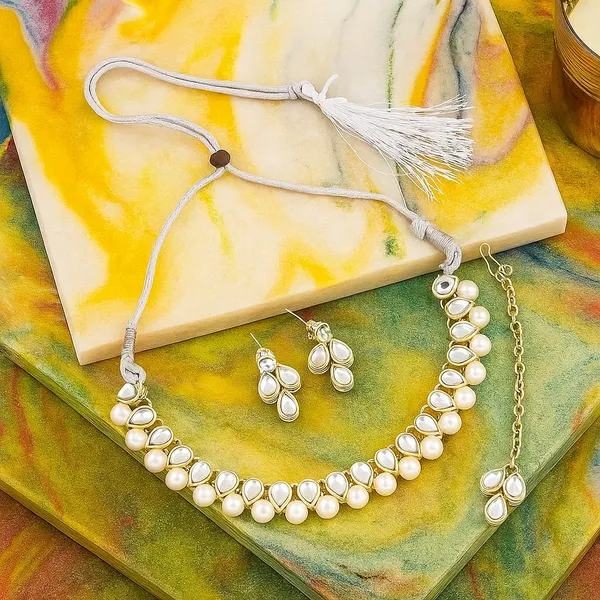 White_Pearl_Gold_Tone_Layered_Necklace_Set_For_Women