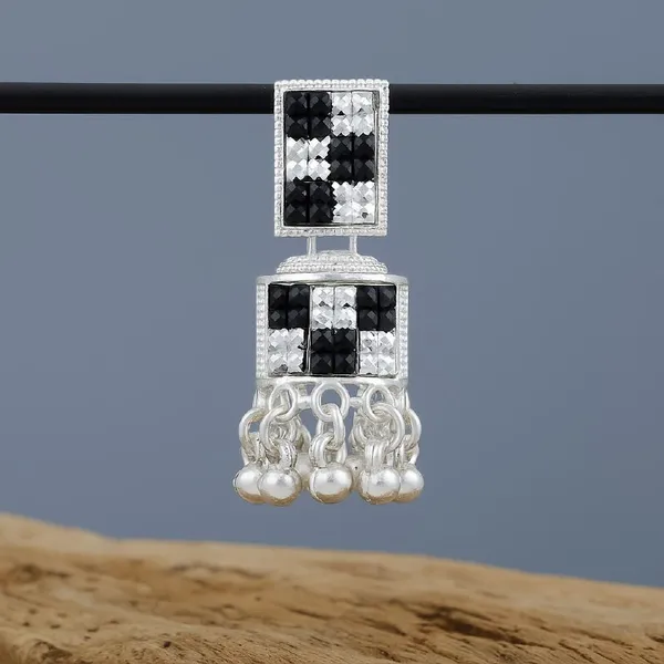 Silver_Tone_Stone_Embellished_Geometric_Drop_Earrings_For_Women