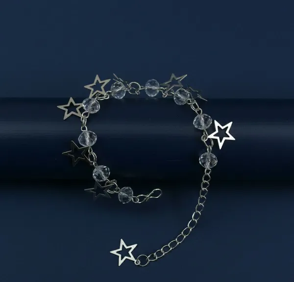 Silver_Tone_Clear_Beaded_Star_Charm_Bracelet_For_Women