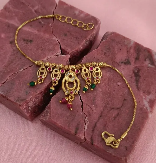 Gold_Tone_Temple_Green_Red_Stone_Pendant_Necklace_For_Women