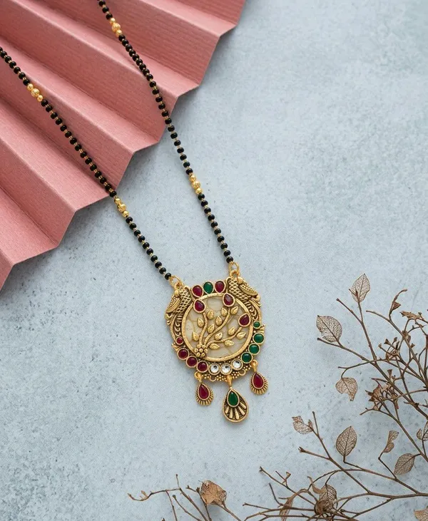 Black_Beaded_Gold_Tone_Floral_Stone_Mangalsutra_Necklace_For_Women