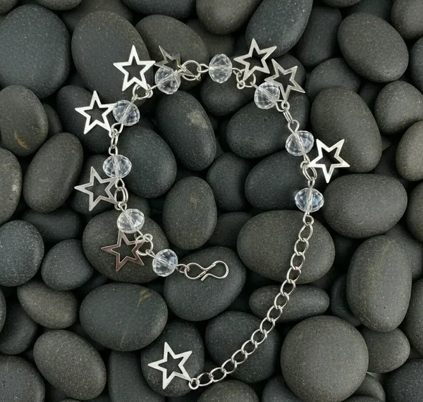 Silver_Tone_Clear_Beaded_Star_Charm_Bracelet_For_Women