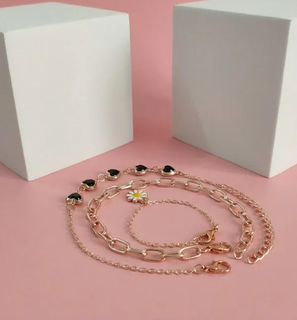 Rose_Gold_Tone_Layered_Heart_Daisy_Charm_Bracelet_Set_For_Women