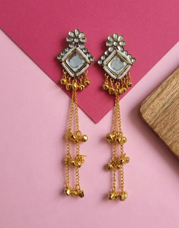 Gold_Tone_Floral_Long_Drop_Earrings_For_Women