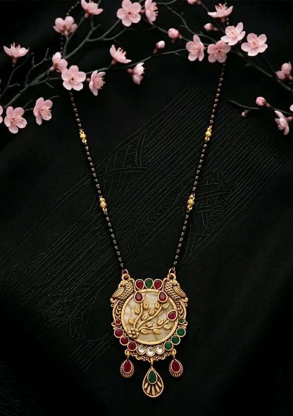 Black_Beaded_Gold_Tone_Floral_Stone_Mangalsutra_Necklace_For_Women