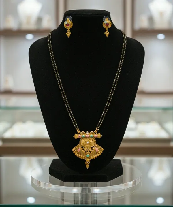 Gold_Tone_Beaded_Mangalsutra_Necklace_Set_For_Women