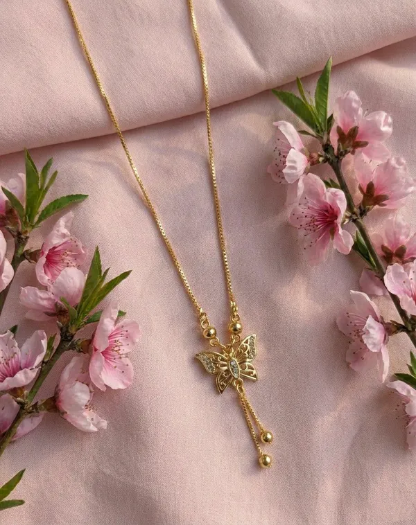 Gold_Tone_Butterfly_Stone_Drop_Pendant_Necklace_For_Women