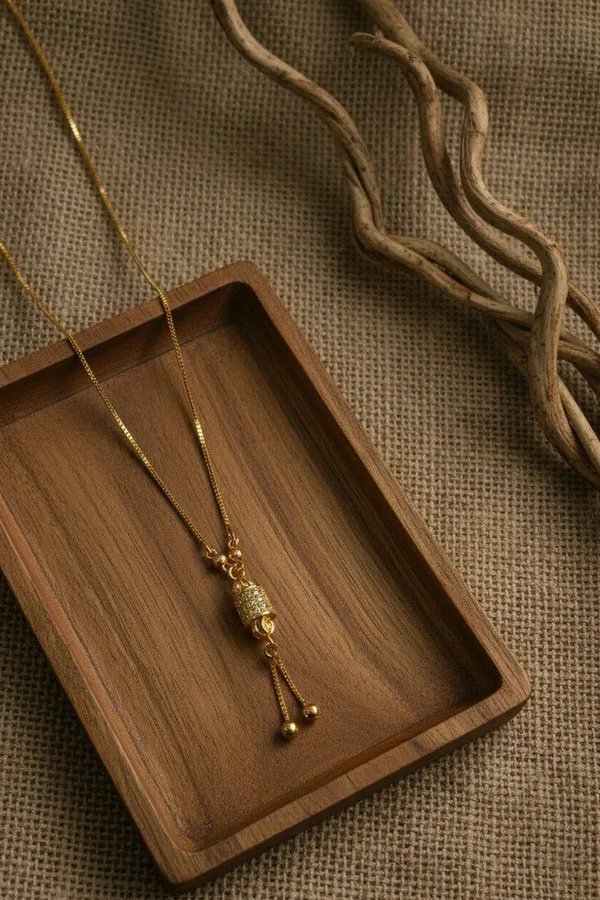 Gold_Tone_Textured_Cylindrical_Drop_Pendant_Necklace_For_Women