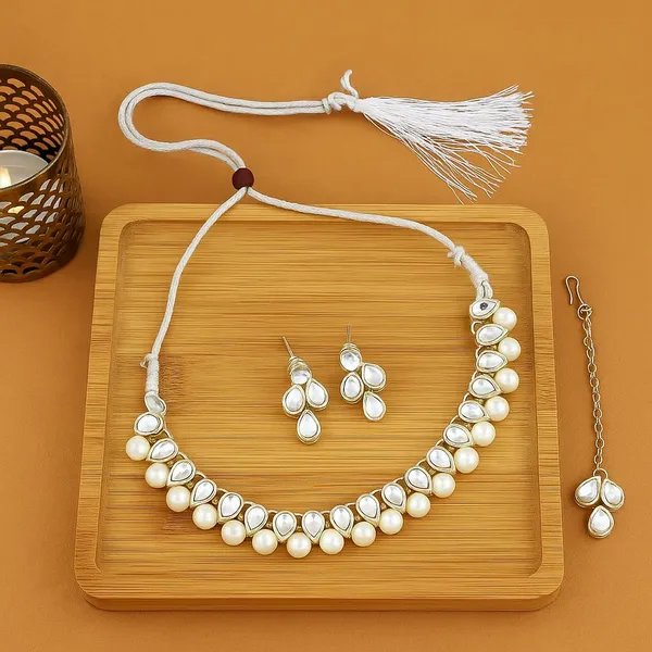 White_Pearl_Gold_Tone_Layered_Necklace_Set_For_Women
