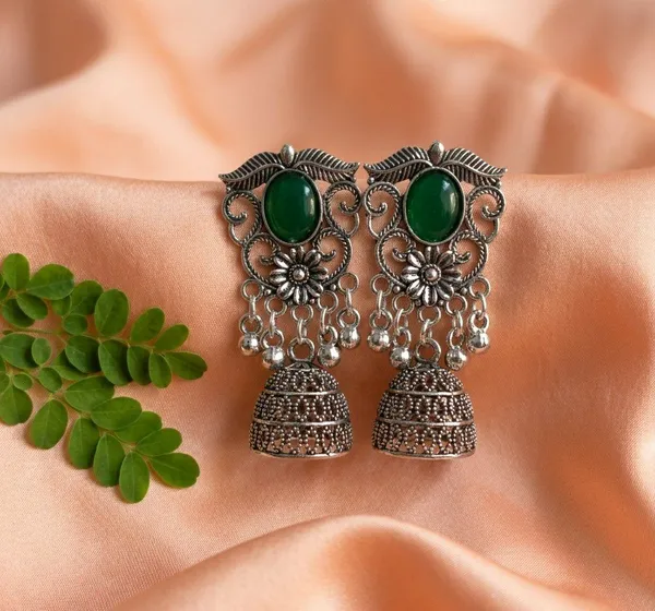 Green_Oxidised_Silver_Tone_Jhumka_Earrings_For_Women