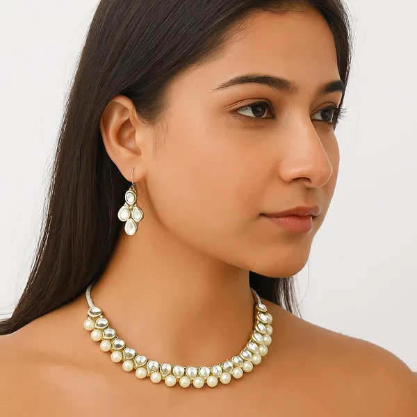 White_Pearl_Gold_Tone_Layered_Necklace_Set_For_Women