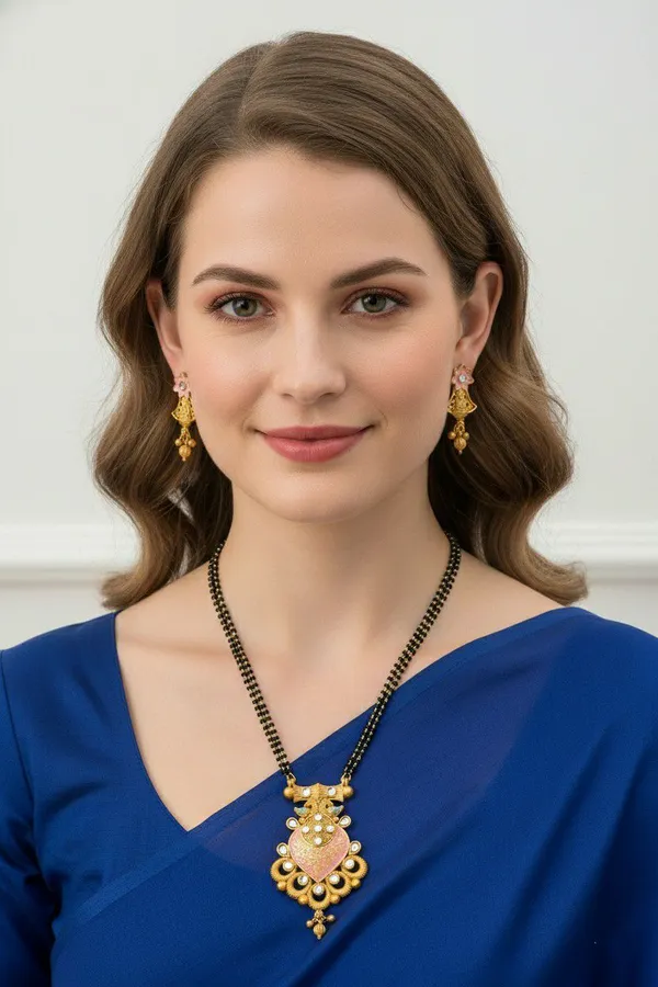 Black_Beaded_Gold_Tone_Heart_Pendant_Necklace_Set_For_Women