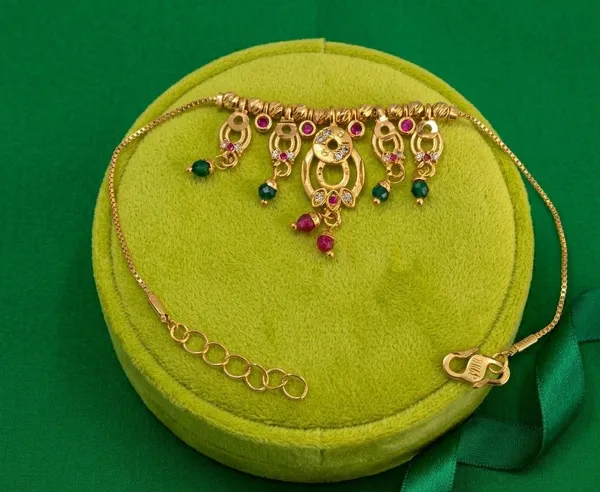 Gold_Tone_Temple_Green_Red_Stone_Pendant_Necklace_For_Women
