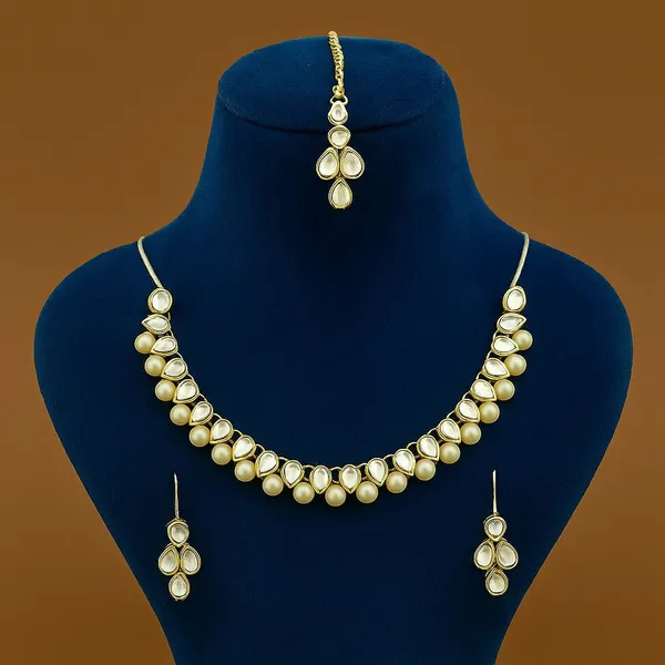 White_Pearl_Gold_Tone_Layered_Necklace_Set_For_Women