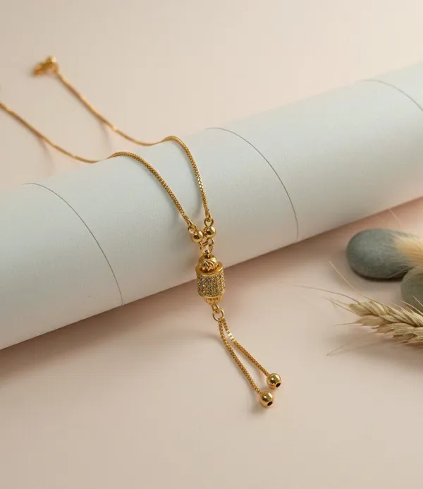 Gold_Tone_Textured_Cylindrical_Drop_Pendant_Necklace_For_Women