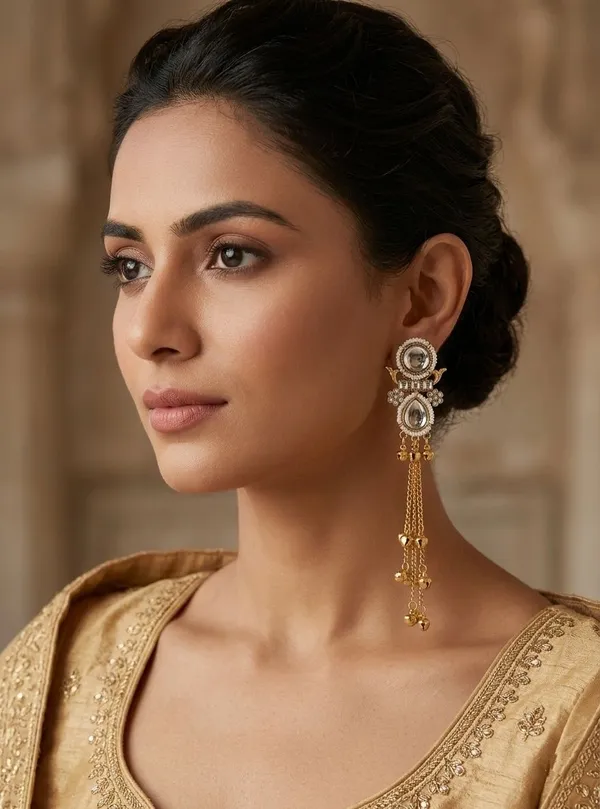 Gold_Tone_Stone_Embellished_Long_Drop_Earrings_For_Women