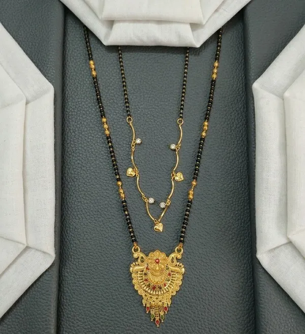 Gold_Tone_Black_Bead_3_Piece_Mangalsutra_Jewellery_Set_For_Women