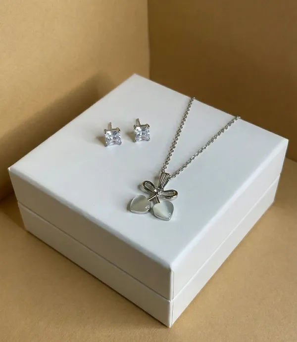 Silver_Tone_Bow_Heart_Charm_Pendant_Jewellery_Set_For_Women
